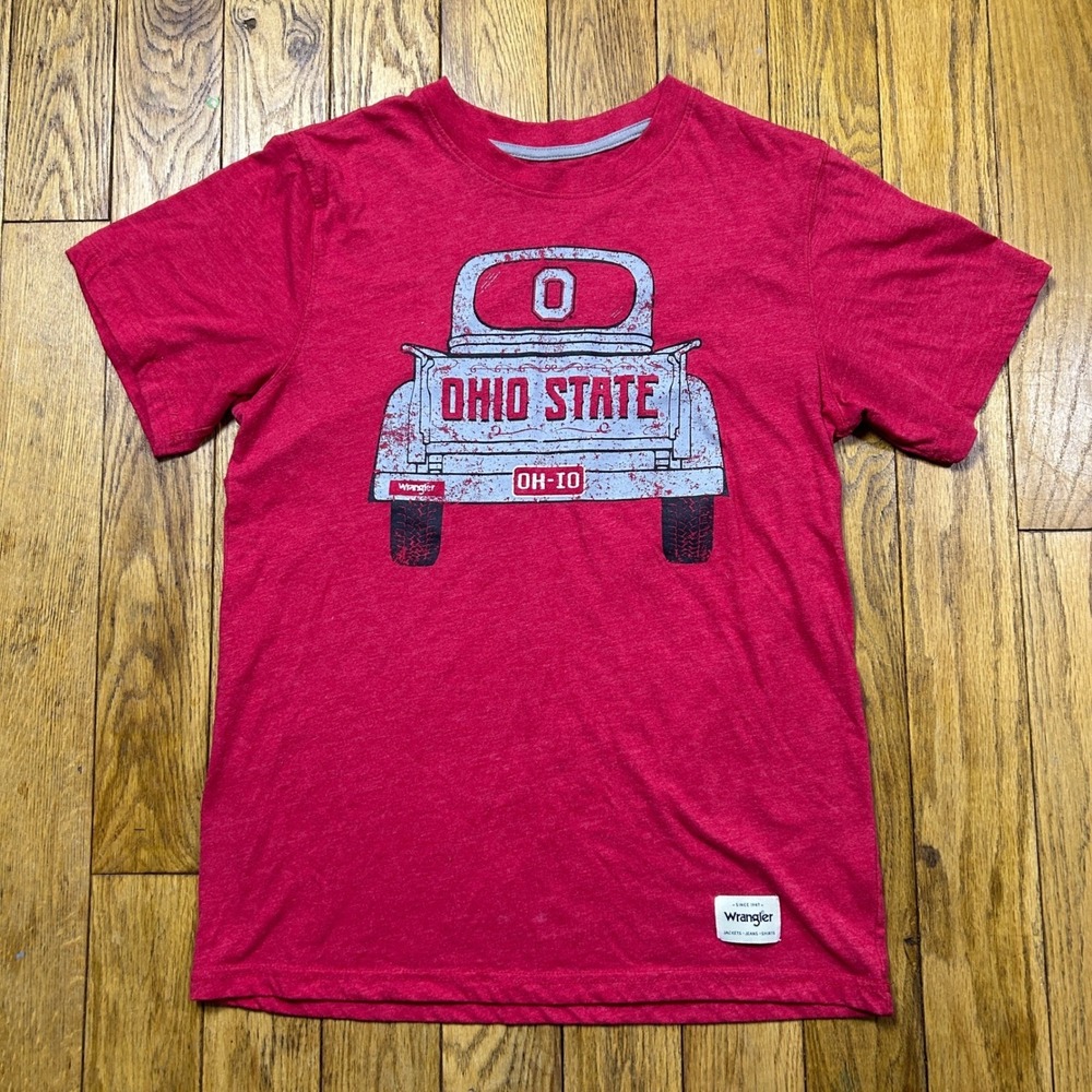 Wrangler Ohio State Buckeyes Red Heather Graphic T-Shirt Small Vintage Truck